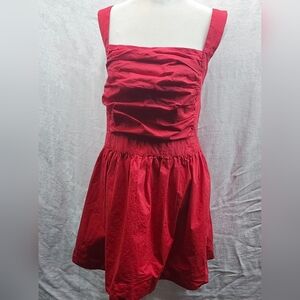 NWT Sz XL Free People Red Ruched Mini Dress Straps Pockets Cotton
